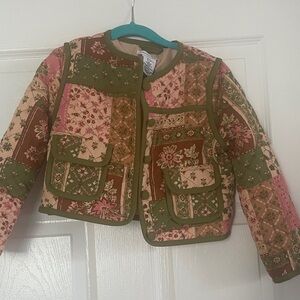 cupcakes & cashmere Girls' Patchwork Quilted Jacket in Green and Pink- 4-5T